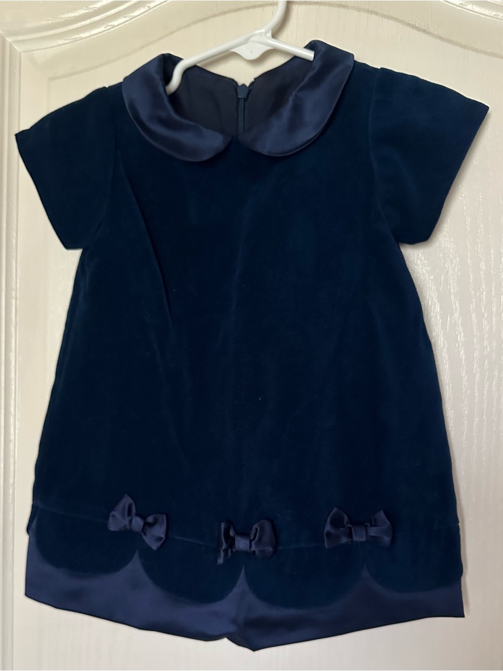 Florence Eiseman Baby Girl Navy Velvet Dress 12M Satin Collar Bows
